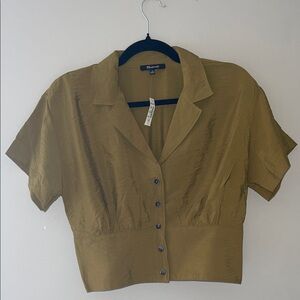 Madewell Olive Green Button-Down Banded Bottom Shirt